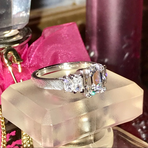 JUDITH RIPKA PRINCESS THREE STONE DIAMONIQUE RING - Picture 2 of 9